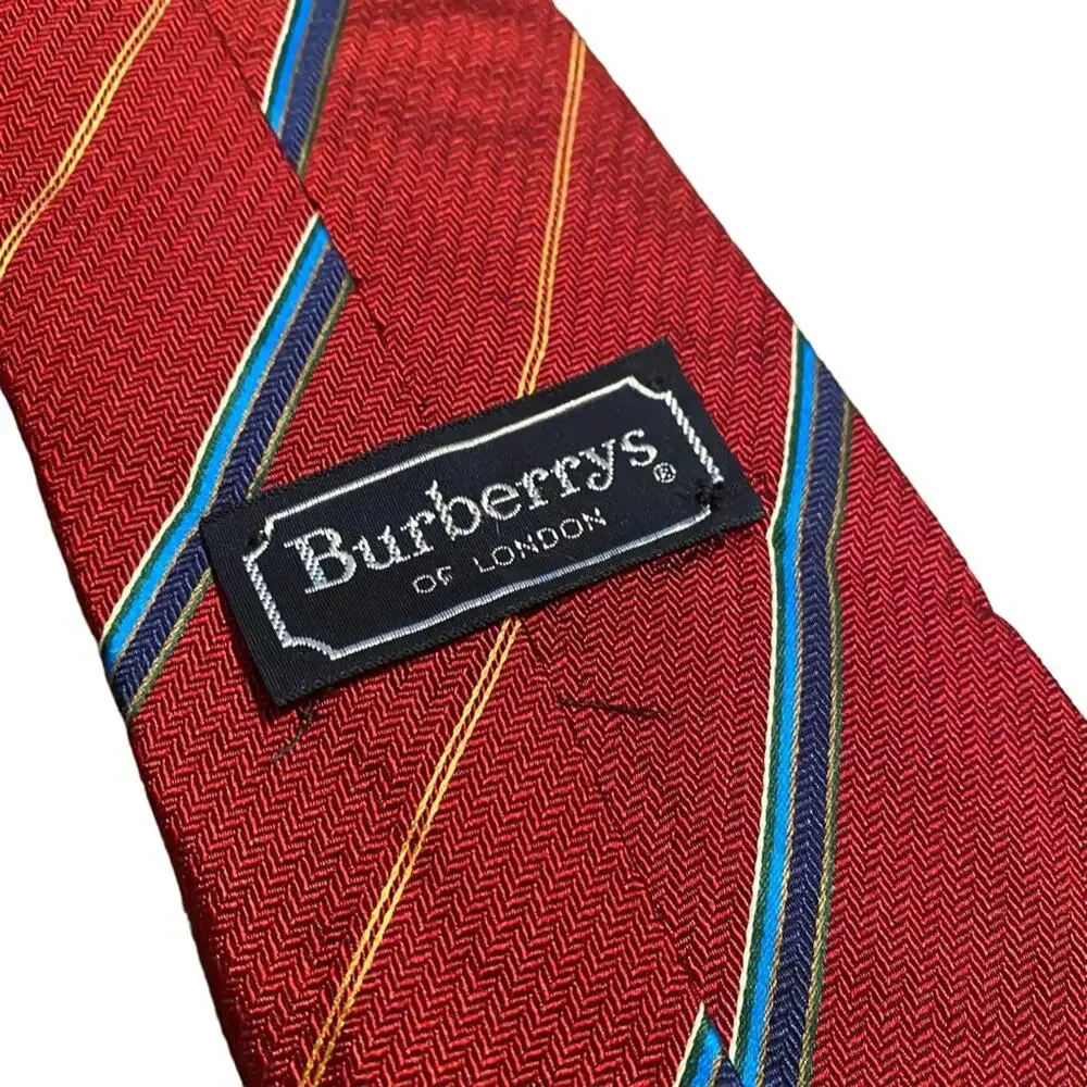Vintage Burberry tie 100% Silk - Red and Blue Made in the USA